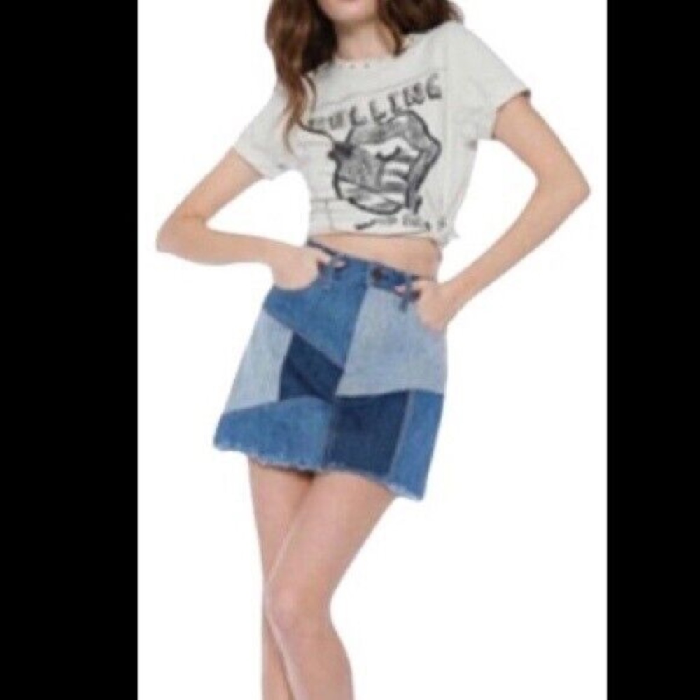 Alice and Olivia Denim Quilted Skirt
